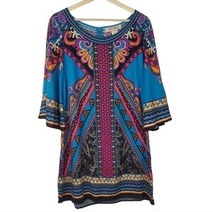 FLYING Tomato Shift Dress Blue Pink Black Boho 3/4 sleeves Back zip Kaleidoscope